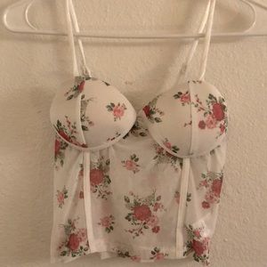 Floral print mesh crop top